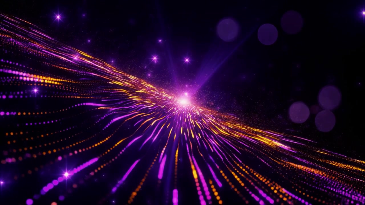 Abstract Motion Background with Glowing Purple and Orange Particles