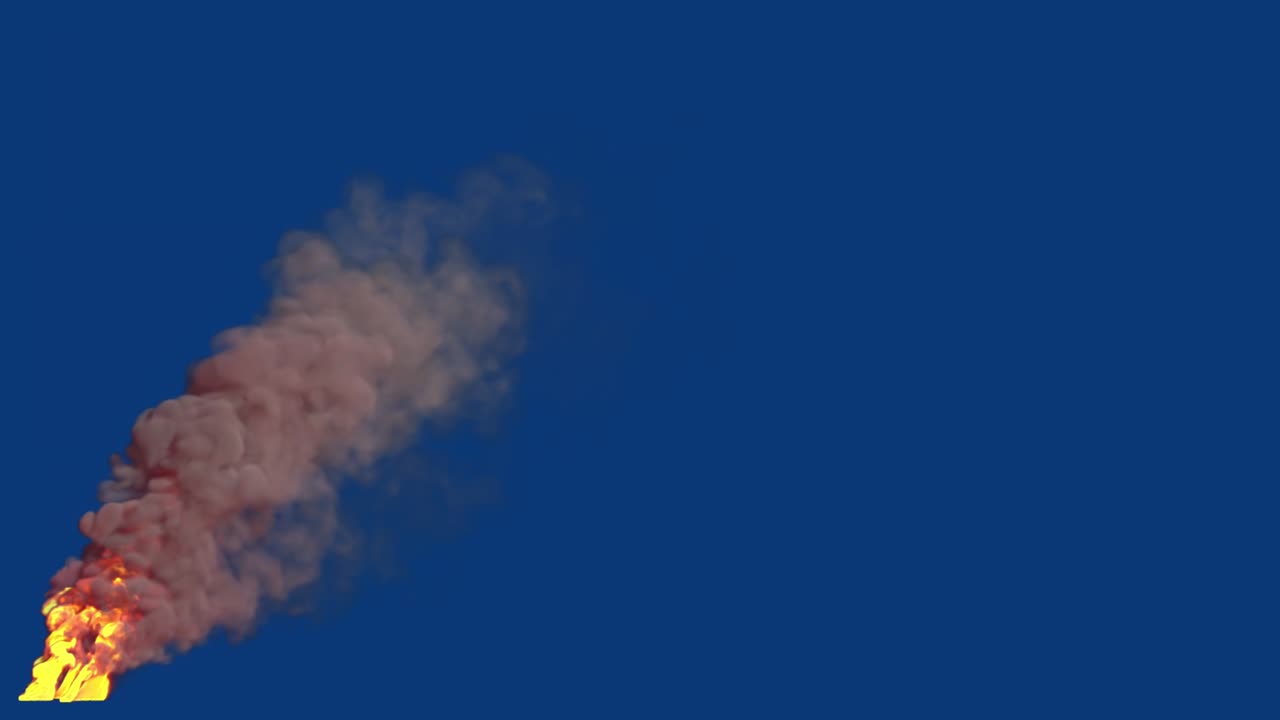 fuego ardiente y humo gris en el cielo azul, aislado - video de bucle