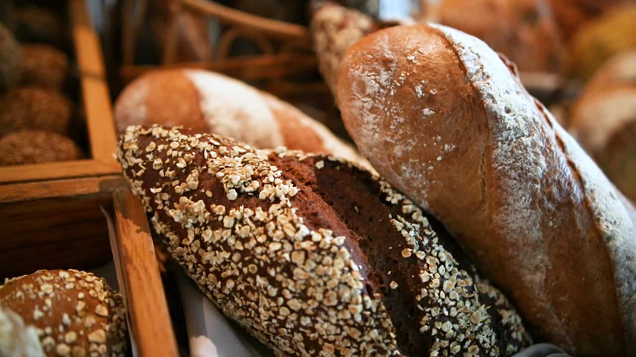Fresh bread in bakery basket