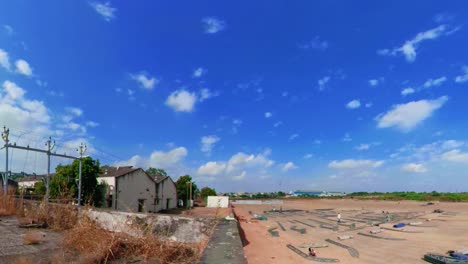 different parts of metal scaffold on the construction field, workers build an industrial doom, worker build a concert stage, stage equipment, timelapse of hugh contraction on-site