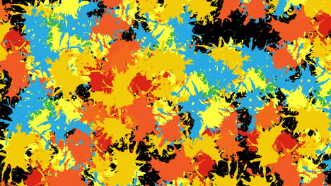 animation of multi coloured splashes of paint on black background