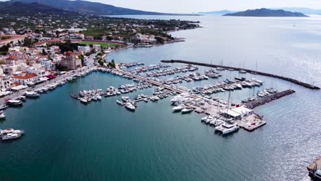 a view of yachts in the main marine at aegina island, saronic islands, greece