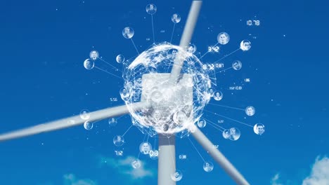 animation of globe with people icons over wind turbine