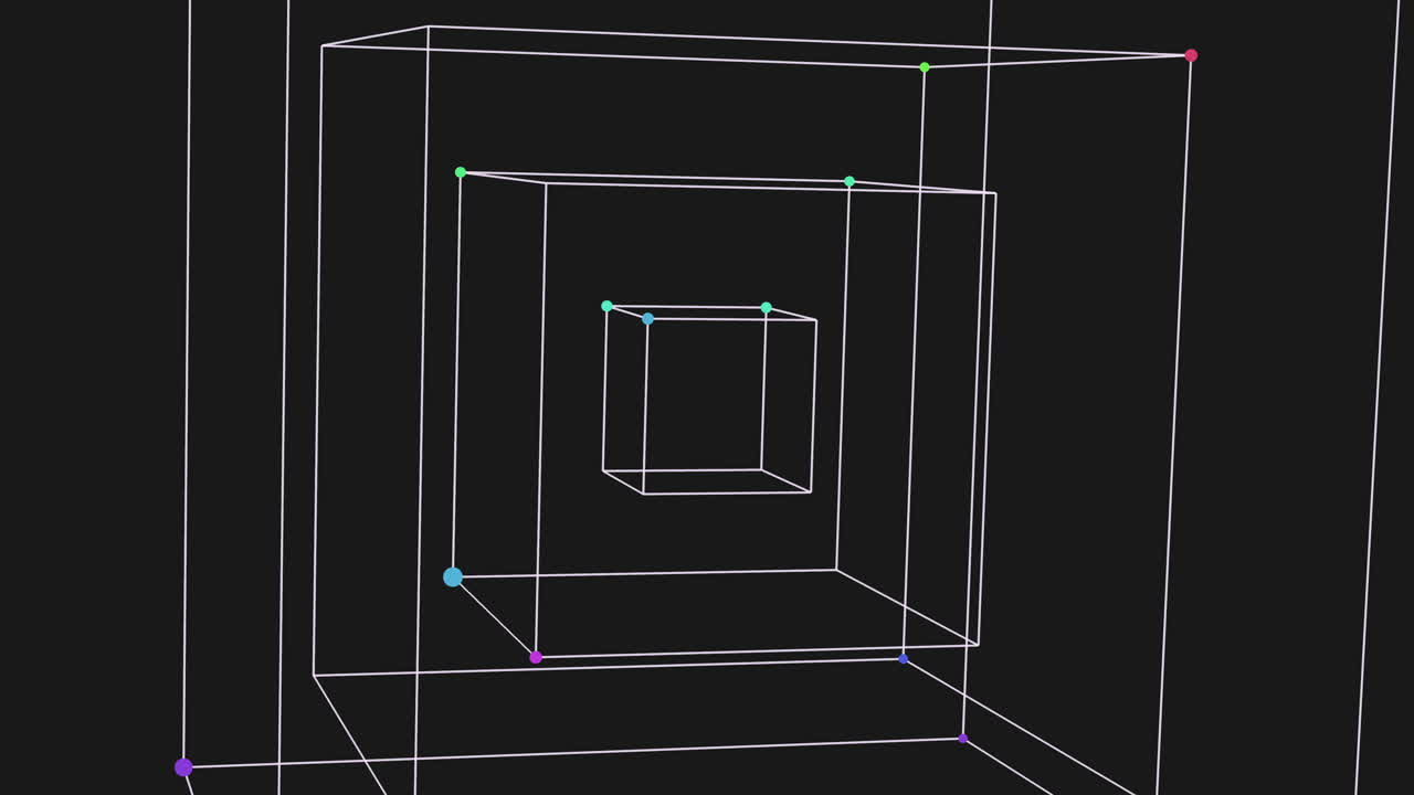 cubos futuristas con puntos y líneas de neón en el espacio negro 1