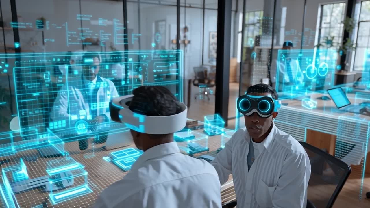 Innovative teamwork in a modern office with virtual technology