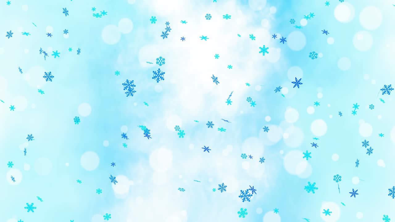 다채로운 밝은 눈 결정은 불과 함께 겨울 배경에 흔들리고 있습니다. 아름다운 자연 장면. 그림 겨울 눈알. 루프 애니메이션.