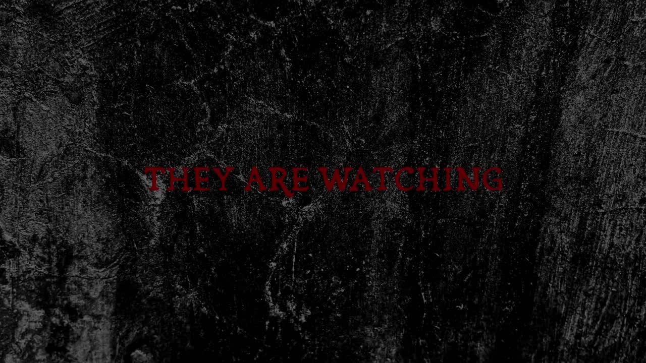 Flickering Red Text 'They Are Watching' on Grunge Background