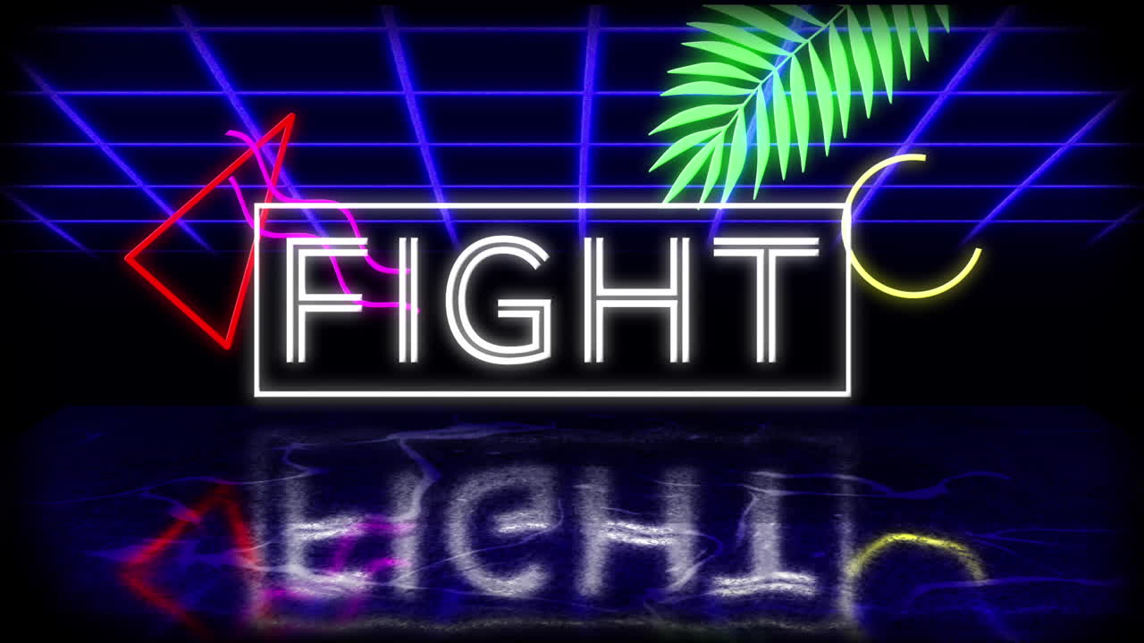 animación pantalla de videojuegos vintage con palabras parpadeantes lucha escrita