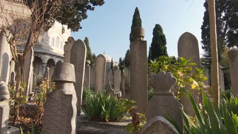 first-person view walking in historic graveyard of suleymaniye mosque, istanbul in turkey.