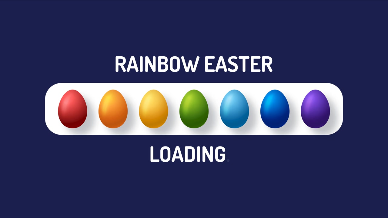 Progress bar animation happy Easter Loading and decorated rainbow egg in realistic style. 4k Easter video animation with alpha matte channel