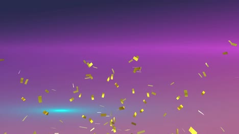 animation of gold confetti falling over gradient purple background