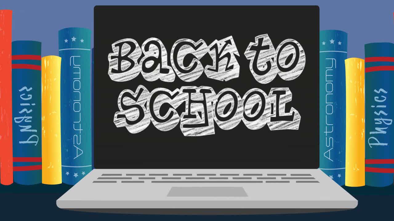 Animation of back to school text on purple background