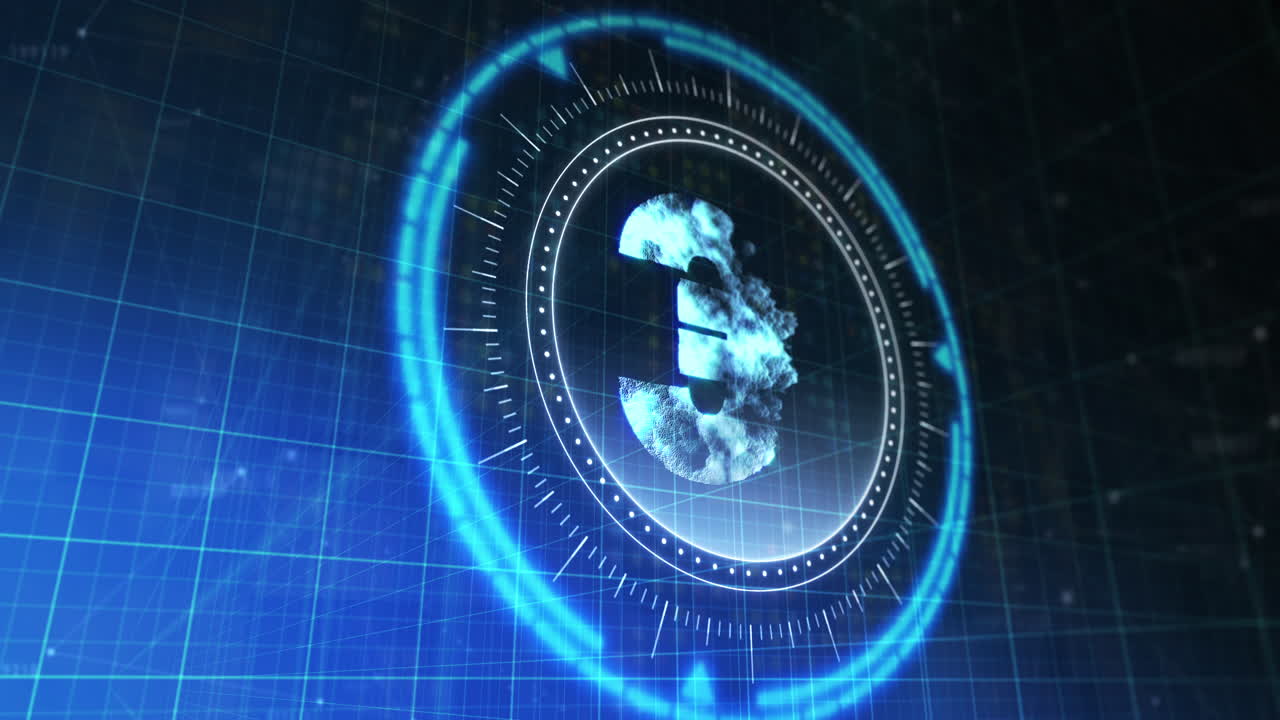 animación del círculo de procesamiento con el euro girando sobre el espacio digital azul y negro