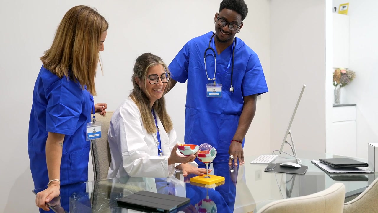 Professionisti medici che discutono un modello anatomico nello studio clinico