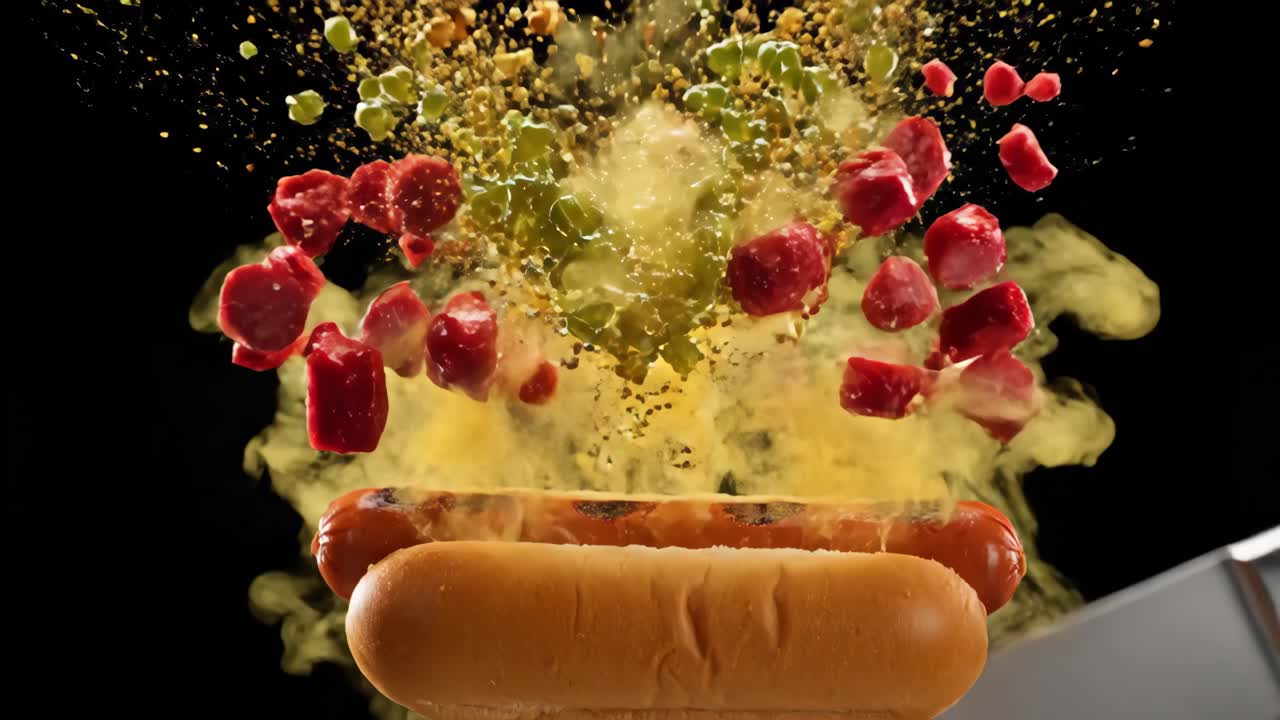 Hot dog ingredients exploding