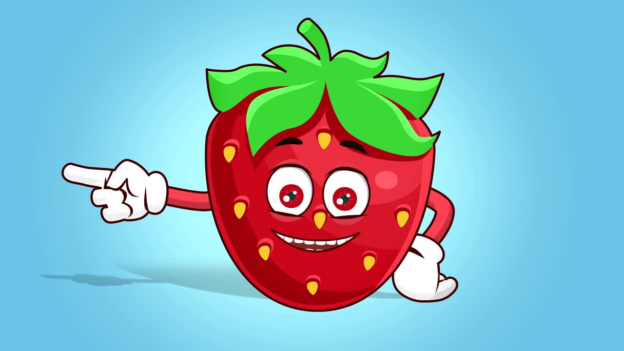 만화 딸기 얼굴 애니메이션 알파 매트와 함께 왼쪽 측면 포인터