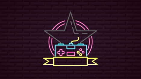 pared con luz de neón control de videojuego y estrella