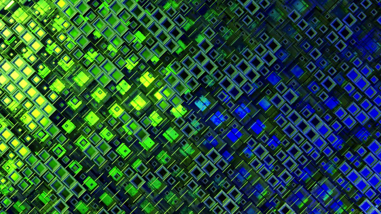 animación 3d de coloridas filas de vidrio de cubos flotando a través del prog en 4k, creando una textura de tecnología de fondo gráfica abstracta.