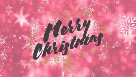 Animation-of-christmas-greetings-text-over-snow-falling-on-red-background