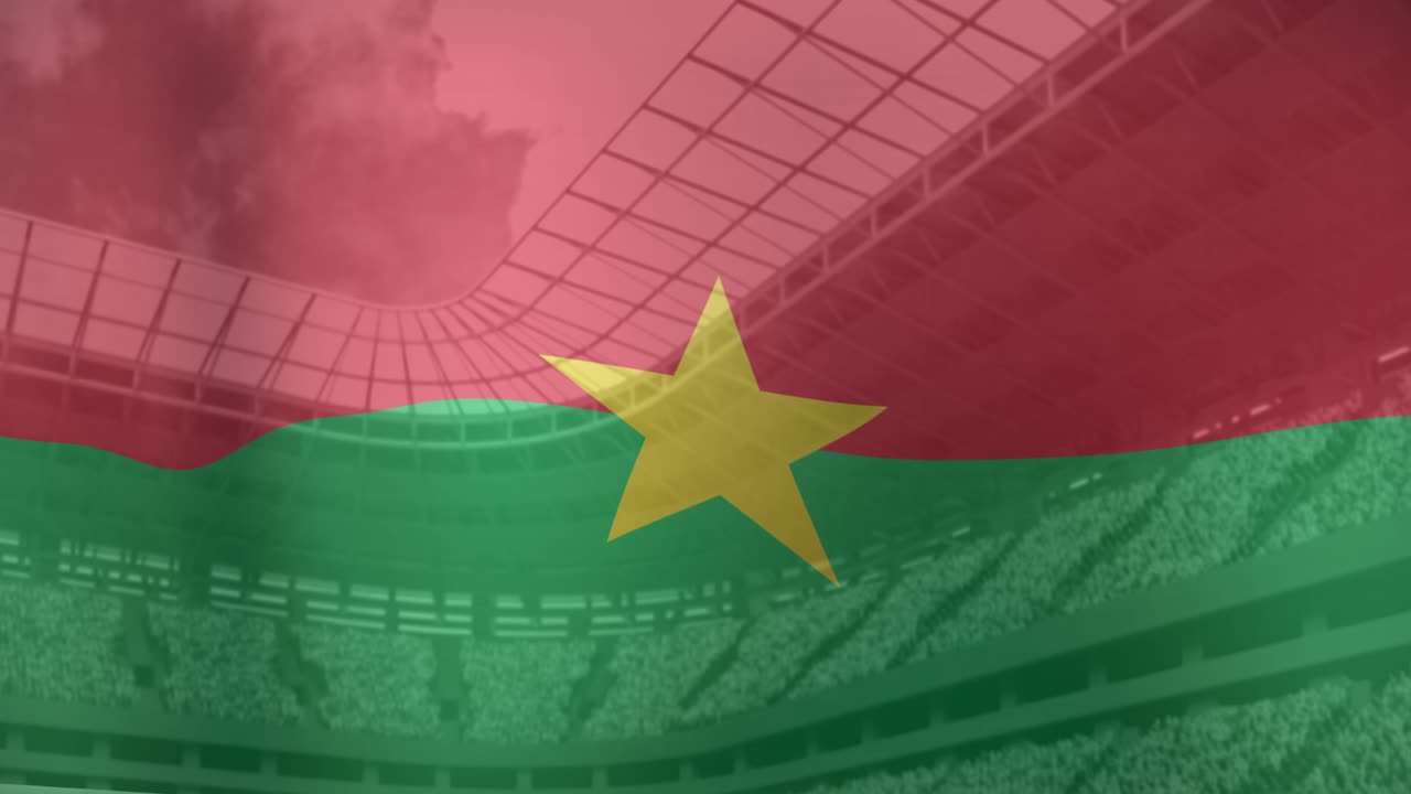 animación de la bandera de burkina faso sobre el estadio deportivo