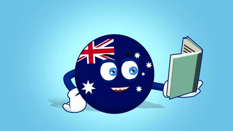 icono de dibujos animados bandera de australia leer libro con animación de cara con alfa mate