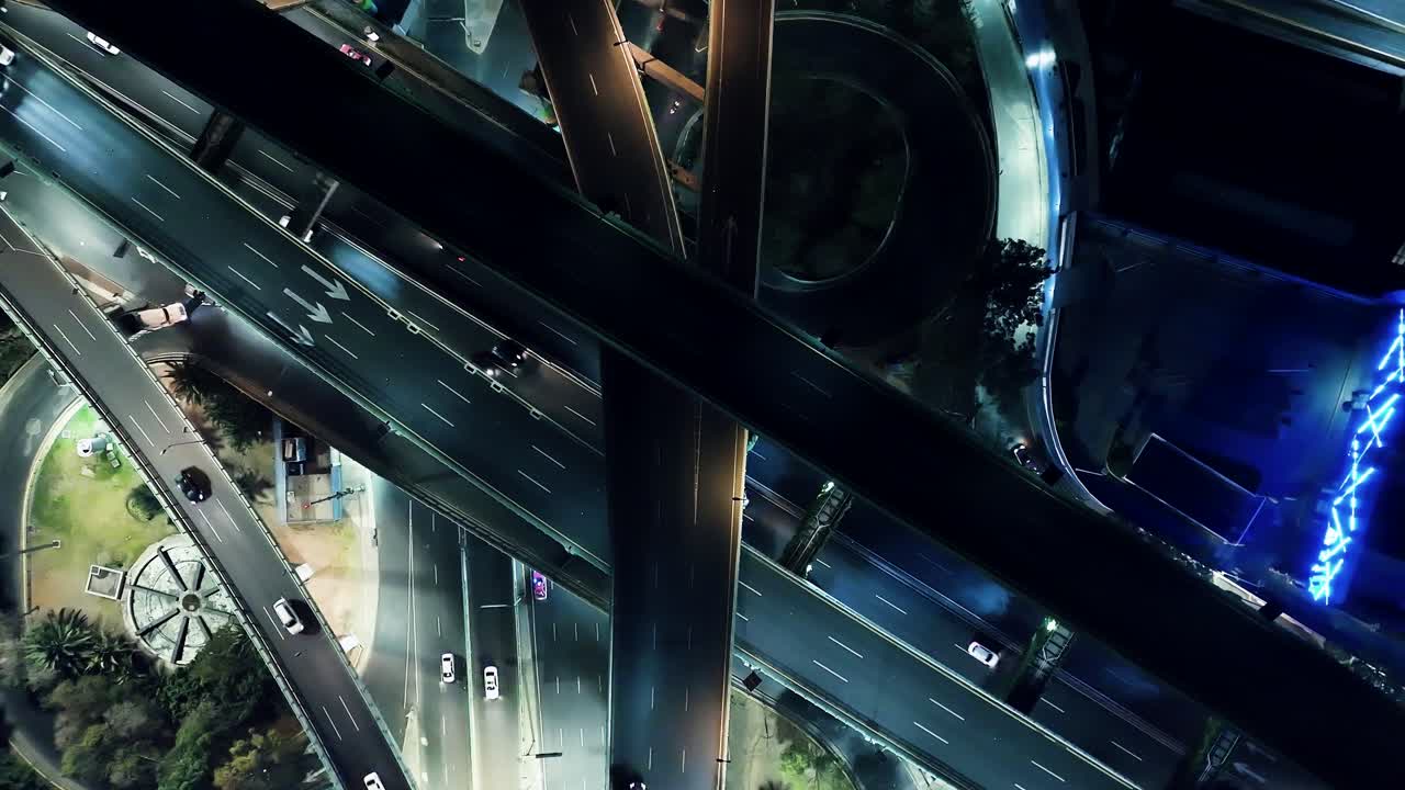 Overhead Shot Of Bridges Busy With Cars In San Jeronimo Center, Mexico City