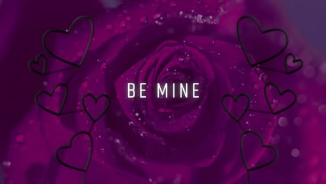 animation of the words be mine with pink and red neon hearts flashing on red rose