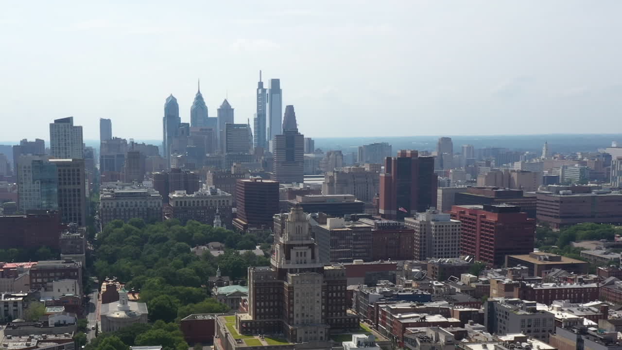 Urban Skyline Of Philadelphia City In Pennsylvania, United States. Aerial Drone Shot