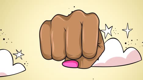 Animation-of-female-fists,-over-night-sky