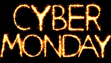 cyber lunes texto chispas brillantes chispas de fuego bucle de animación
