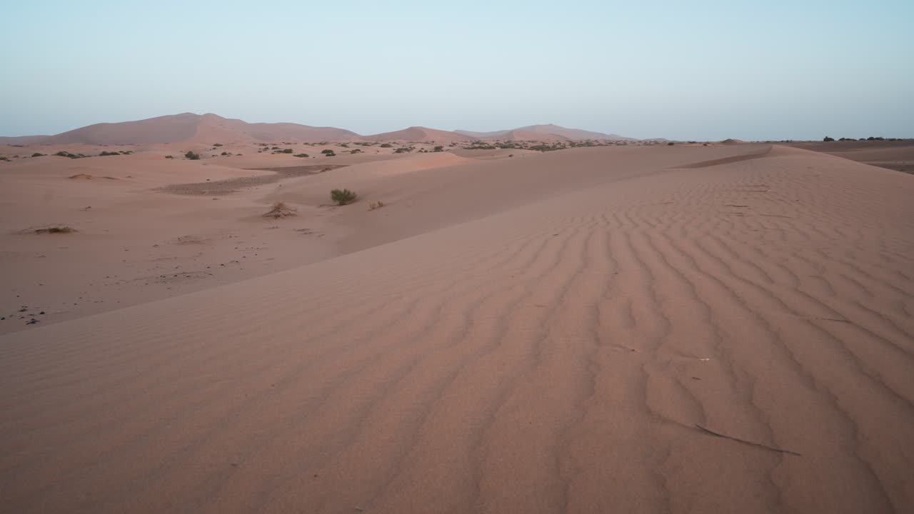 las dunas se extienden a través del sáhara al atardecer, creando un paisaje desértico sereno y expansivo.