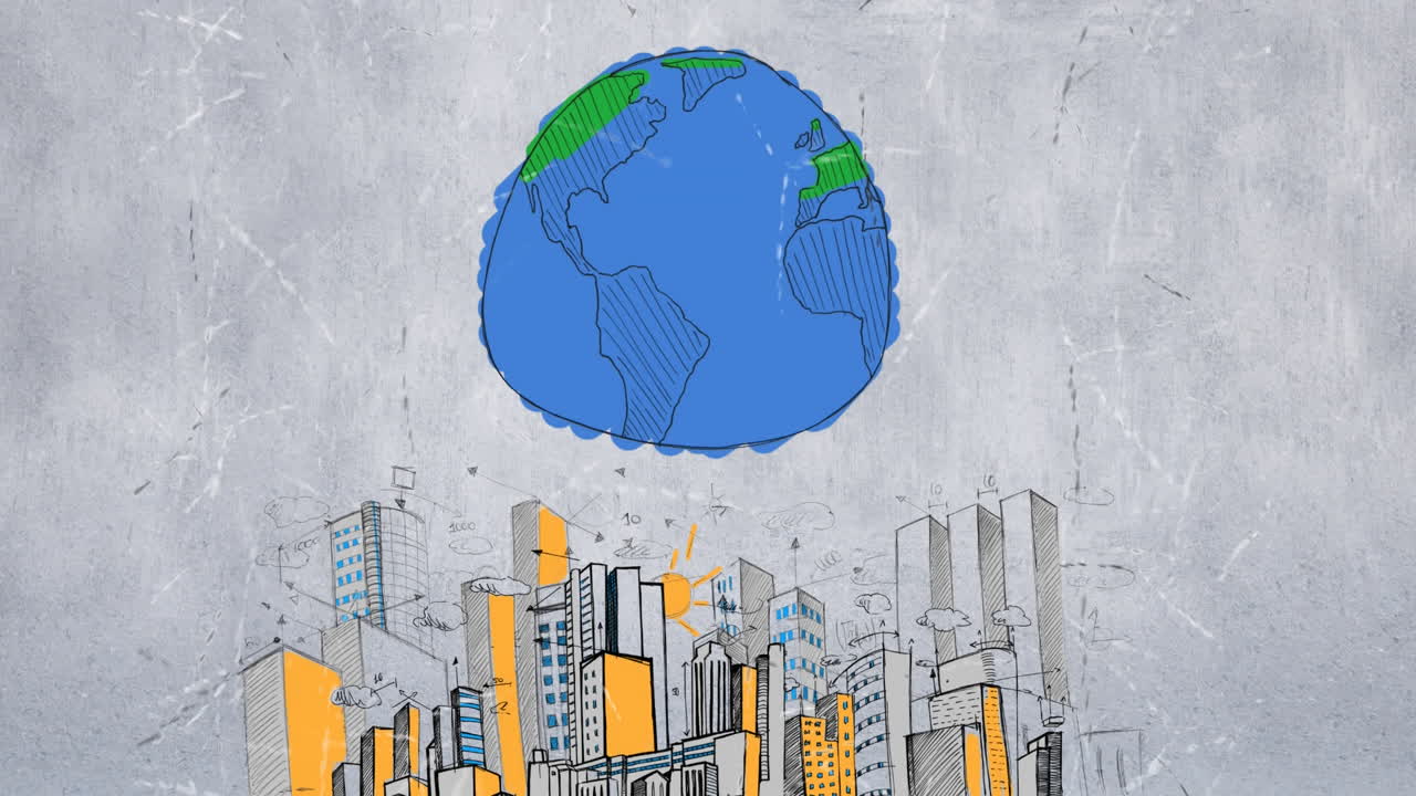 esbozo del globo sobre los edificios