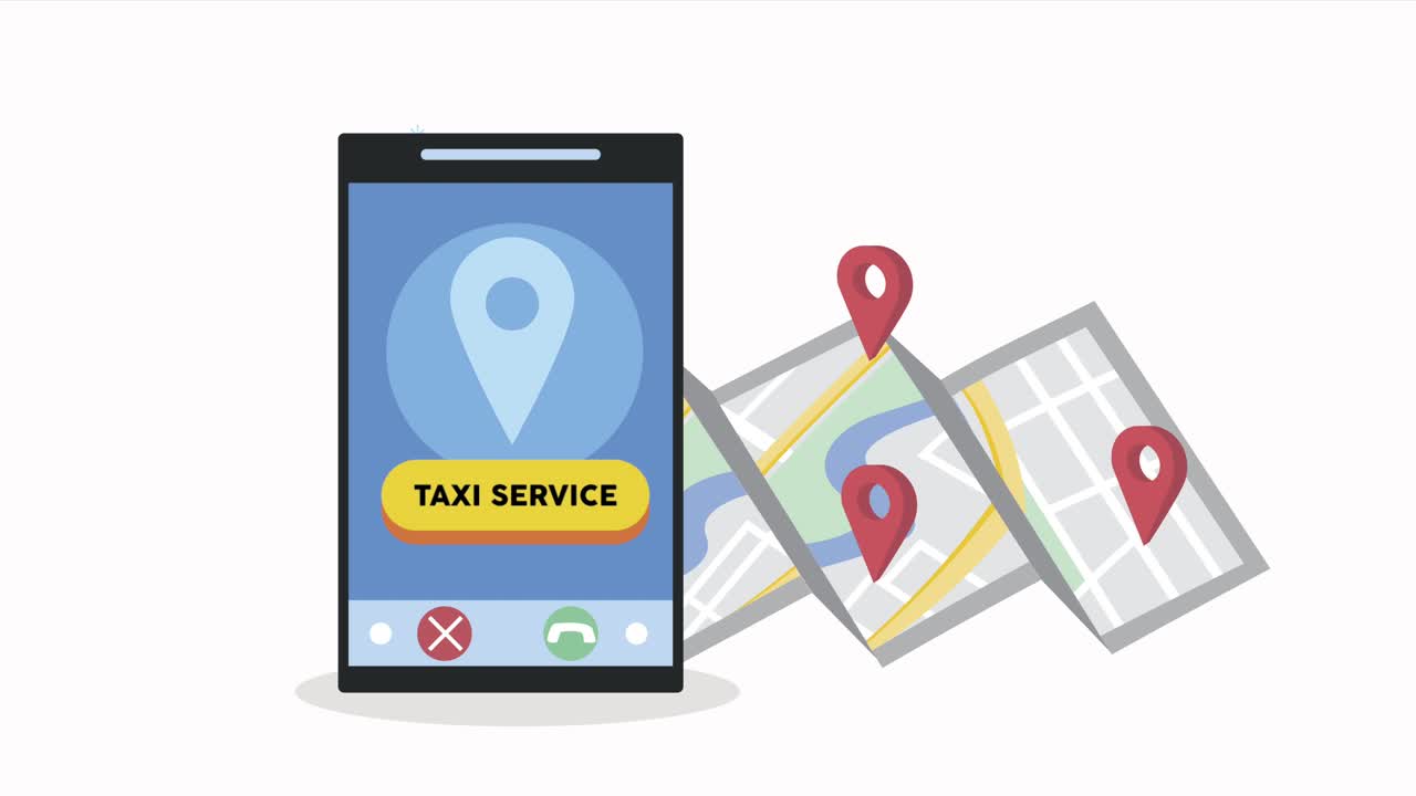 smartphone with taxi service application and map
