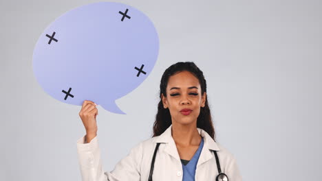 Doctor,-woman-thinking-and-speech-bubble