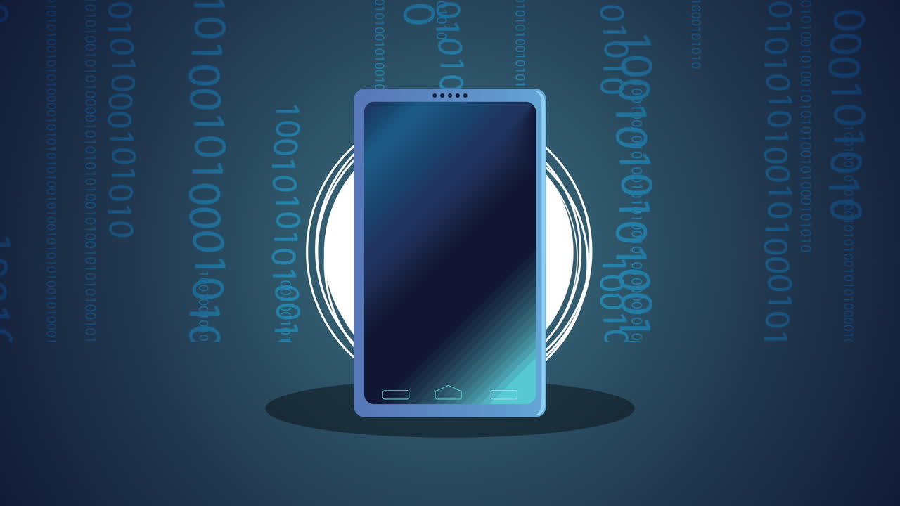 ilustración moderna de un teléfono inteligente con fondo de código binario