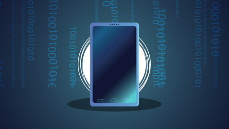 ilustración moderna de un teléfono inteligente con fondo de código binario
