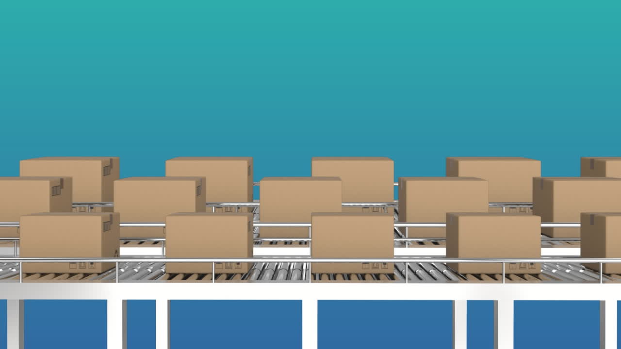 animación de cajas en cinta transportadora