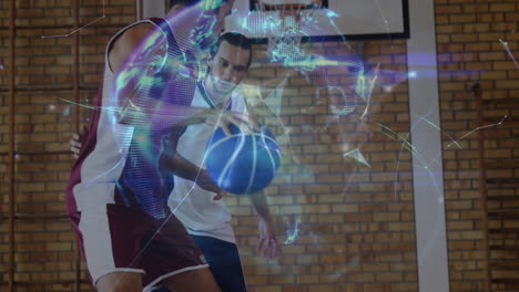 animation of globe over basketball players in gym