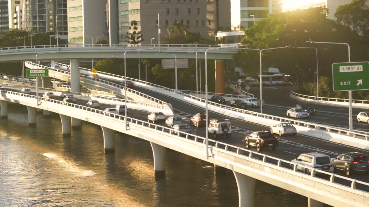 Busy city street at golden hour