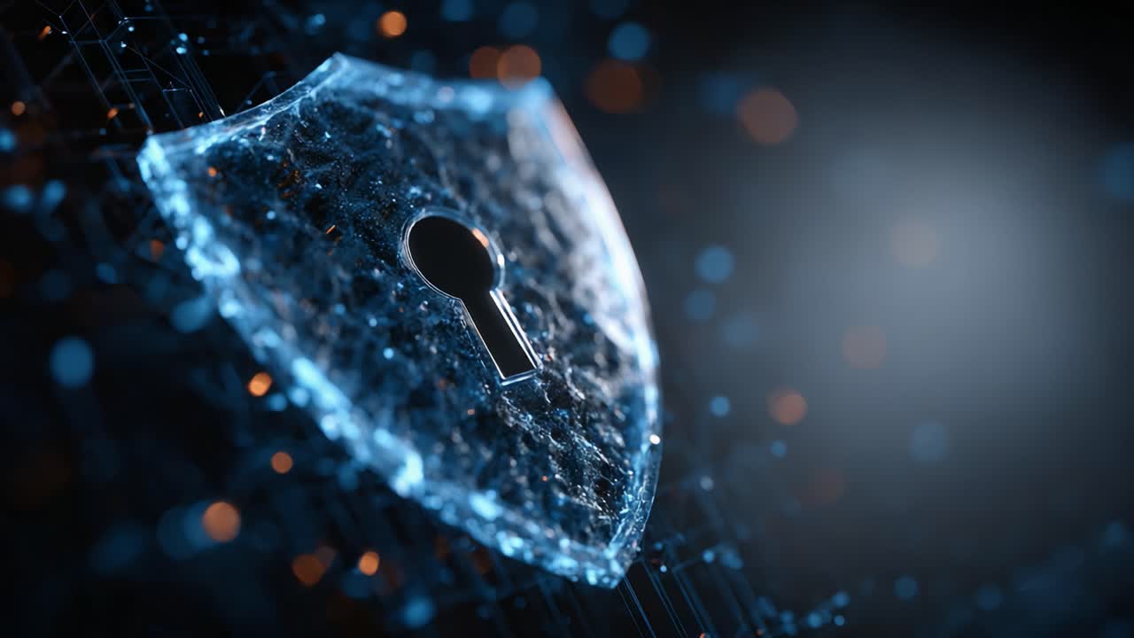 A Digital Shield Representing Cybersecurity and Protection, Showcasing Keyhole Feature Symbolizing Access Control in a Contemporary and Abstract Design