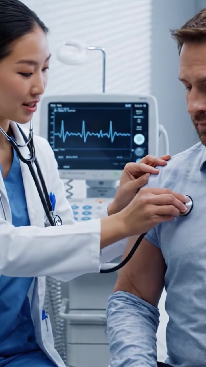 A medical professional discusses health results with a patient, emphasizing the importance of communication and care in healthcare settings where technology is ever-present.