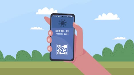 mano con el certificado digital de la vacuna contra la covid-19 en el teléfono inteligente