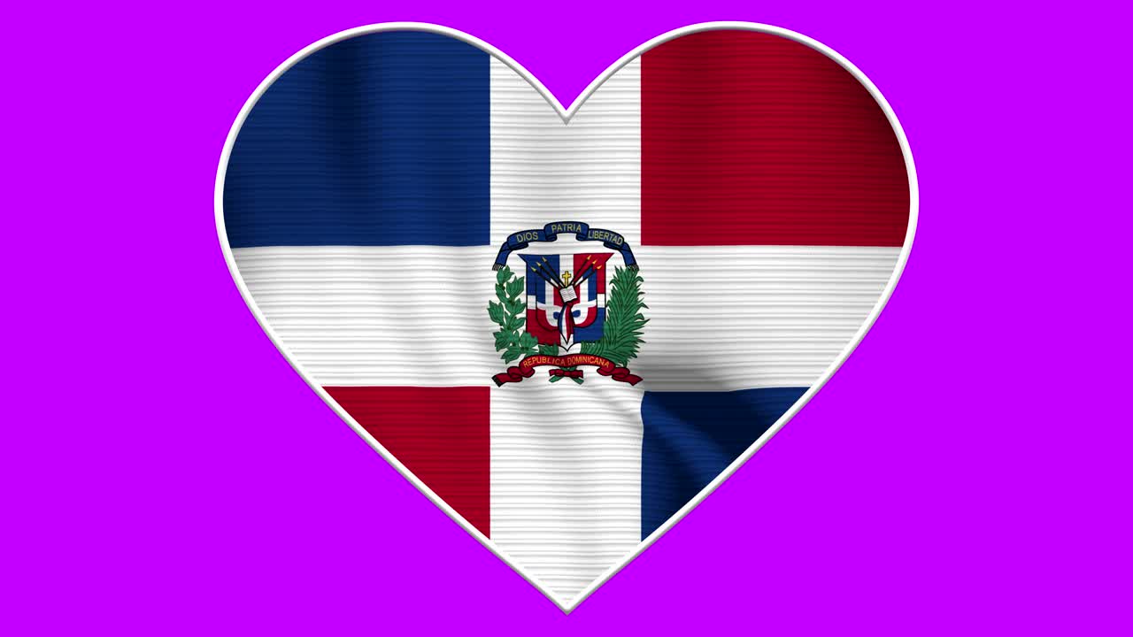 Dominican Republic Heart Love Flag Loop - Realistic 4K flag waving in the wind. Seamless loop with highly detailed fabric texture