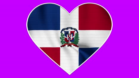 dominican republic heart love flag loop - realistic 4k flag waving in the wind. seamless loop with highly detailed fabric texture