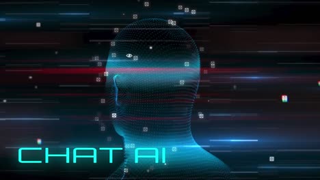 animación de texto de inteligencia artificial y procesamiento de datos sobre la cabeza humana