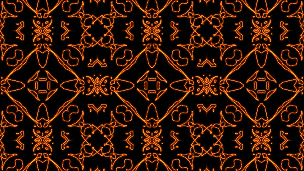 Abstract orange geometric seamless pattern background. Abstract Stripes Kaleidoscope Loop. Fast Psychedelic Colorful Kaleidoscope VJ background. Disco Abstract Motion Background. Kaleidoscope effect