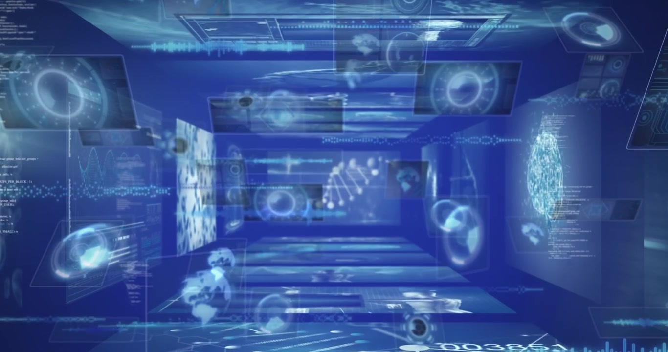 Animation of data processing on blue background
