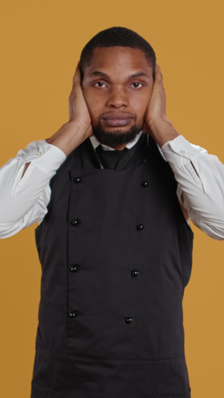 African American Chef Performing Three Wise Monkeys Gesture