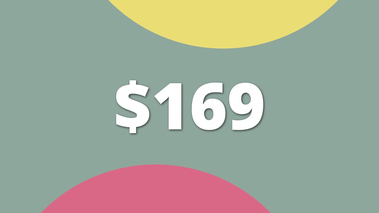 Modern animated price tag popping up as 169 Useful in product videos, business promotions, and ad campaigns