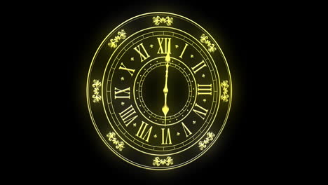 Animation-of-clock-showing-midnight-on-black-background